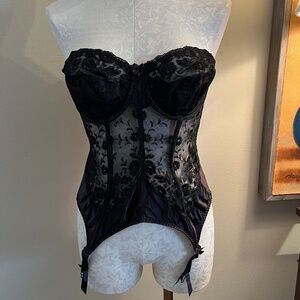 Vintage Black Lace Rigby & Peller Corset  With Garters 36D